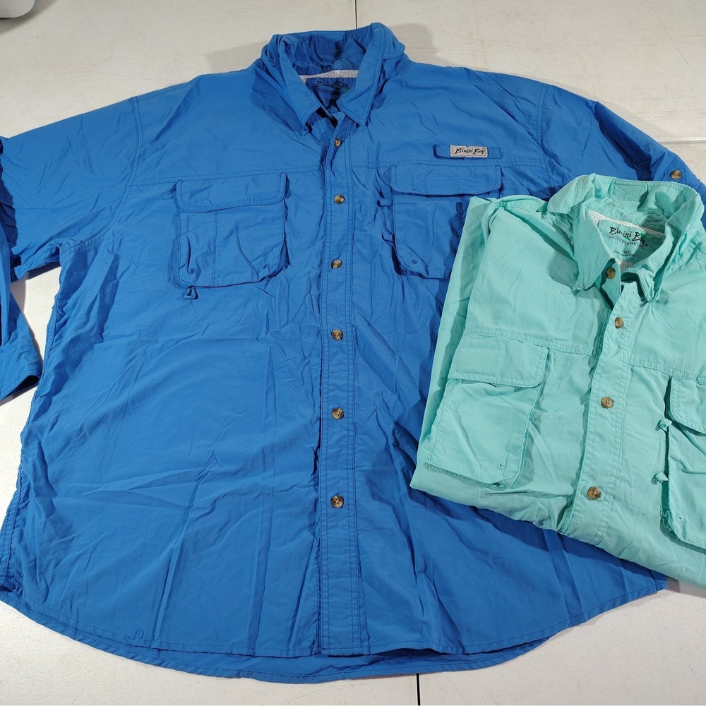 Lot Of 2 Bimini Bay Fishing Shirt Men 3XL Green/Blue Boating Beach Quick Dry